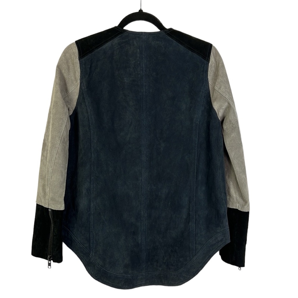 Chaser Moto Jacket Womens Medium Genuine Suede Color Block Collarless Full Zip - Picture 3 of 11